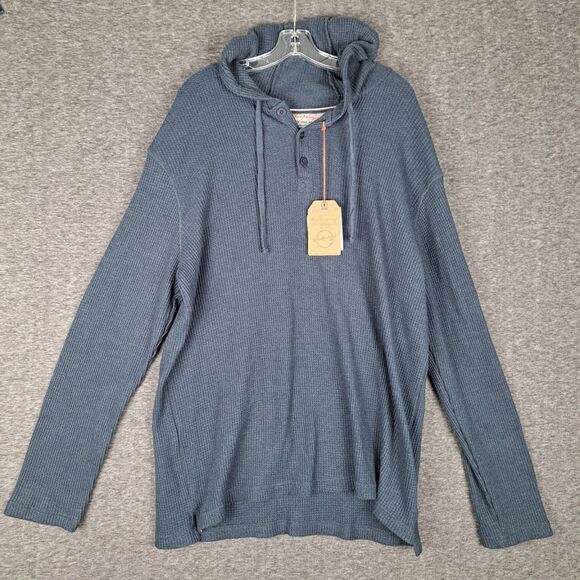 Weatherproof Vintage Men's Blue Long Sleeved Waffle Hoodie Sweater Size XXL - Picture 1 of 9